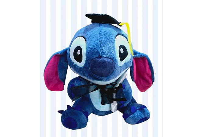 PELUCHE STICH SENTADO CON MOÑO Y GORRO GRADUACIÓN MOD# 03 🎓
