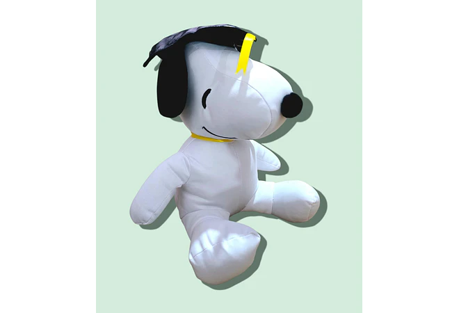 PELUCHE SNOOPY FIRMA CON GORRO Y LISTÓN AMARILLO GRADUACIÓN MOD# 04 🎓