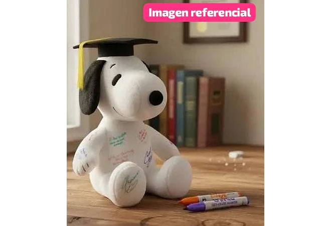 PELUCHE SNOOPY FIRMA CON GORRO Y LISTÓN AMARILLO GRADUACIÓN MOD# 04 🎓