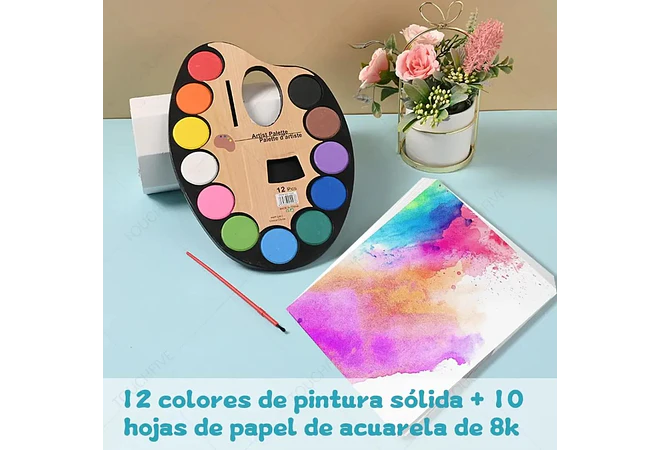 🎨PALETA DE ACUARELA 12 COLORES MOD# B-9005YH