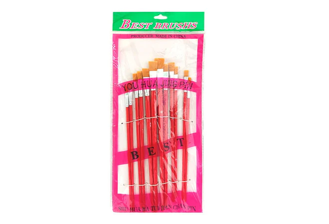 SET DE 12 PINCELES ROJOS PLANOS DIF TAMAÑOS MOD# B-9017YH