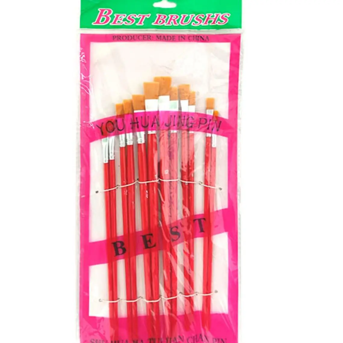 SET DE 12 PINCELES ROJOS PLANOS DIF TAMAÑOS MOD# B-9017YH 3
