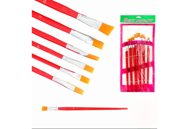 SET DE 12 PINCELES ROJOS PLANOS DIF TAMAÑOS MOD# B-9017YH