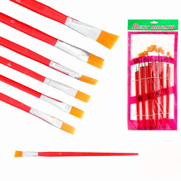 SET DE 12 PINCELES ROJOS PLANOS DIF TAMAÑOS MOD# B-9017YH 4
