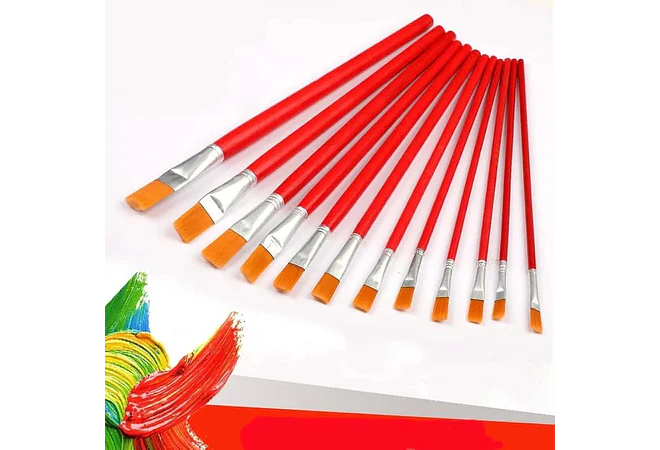 SET DE 12 PINCELES ROJOS PLANOS DIF TAMAÑOS MOD# B-9017YH