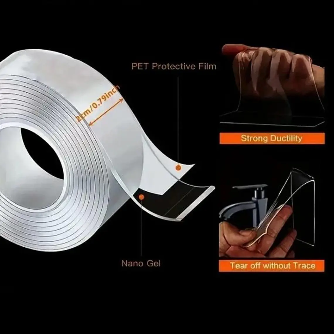 1M  CINTA  ADHESIVA  DOBLE CARA TRANSPARENTE MOD# JD-8002 1