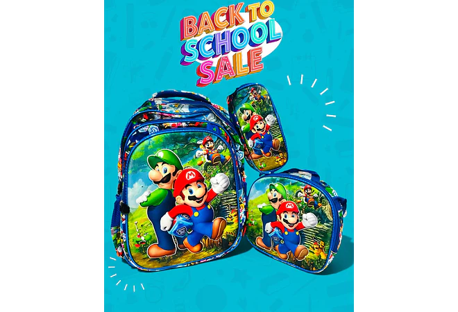 COMBO PRIMARIA DE 3PZ MOCHILA CON LUZ LED  + LONCHERA + LAPICERA (VARIOS PERSONAJES ) MOD# HL2413