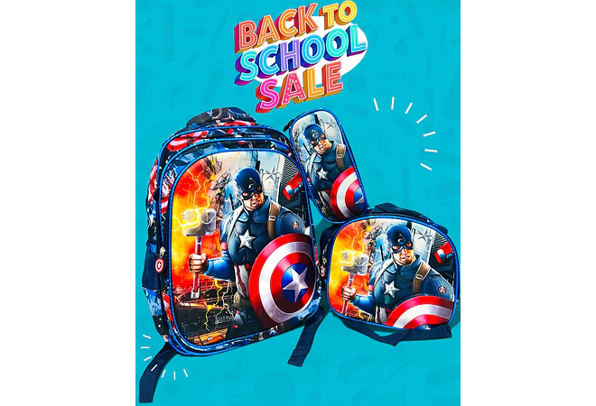 COMBO PRIMARIA DE 3PZ MOCHILA CON LUZ LED  + LONCHERA + LAPICERA (VARIOS PERSONAJES ) MOD# HL2413