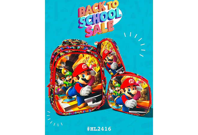 COMBO PRIMARIA DE 3PZ MOCHILA CON LUZ LED  + LONCHERA + LAPICERA (VARIOS PERSONAJES ) MOD# HL2416