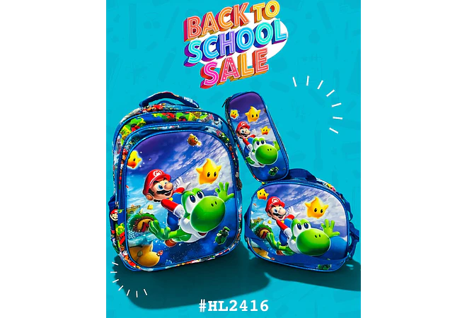 COMBO PRIMARIA DE 3PZ MOCHILA CON LUZ LED  + LONCHERA + LAPICERA (VARIOS PERSONAJES ) MOD# HL2416