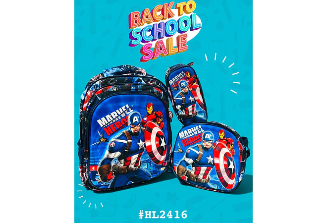 COMBO PRIMARIA DE 3PZ MOCHILA CON LUZ LED  + LONCHERA + LAPICERA (VARIOS PERSONAJES ) MOD# HL2416