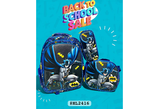 COMBO PRIMARIA DE 3PZ MOCHILA CON LUZ LED  + LONCHERA + LAPICERA (VARIOS PERSONAJES ) MOD# HL2416