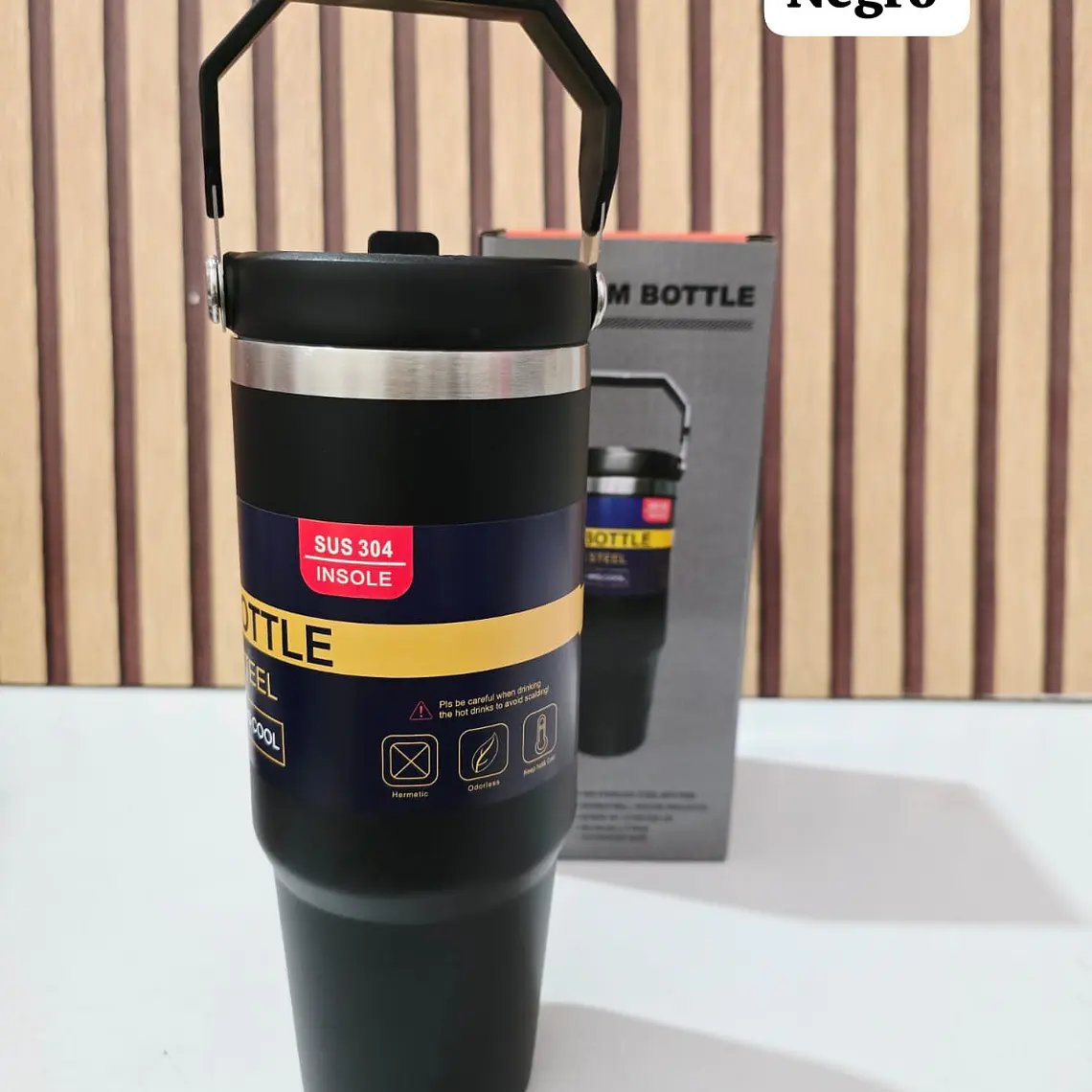 TERMO CON ASA VACUUM STAINLESS STEEL DE 850ML MOD# FAB-31 14