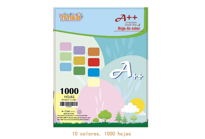 PAQUETE DE MIL HOJAS DE COLORES PASTEL A4 MOD# TK-662Z