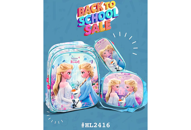 COMBO PRIMARIA DE 3PZ MOCHILA CON LUZ LED  + LONCHERA + LAPICERA (VARIOS PERSONAJES )MOD# HL2416- COPIAR