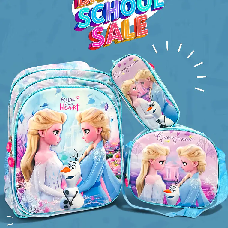COMBO PRIMARIA DE 3PZ MOCHILA CON LUZ LED  + LONCHERA + LAPICERA (VARIOS PERSONAJES )MOD# HL2416 3
