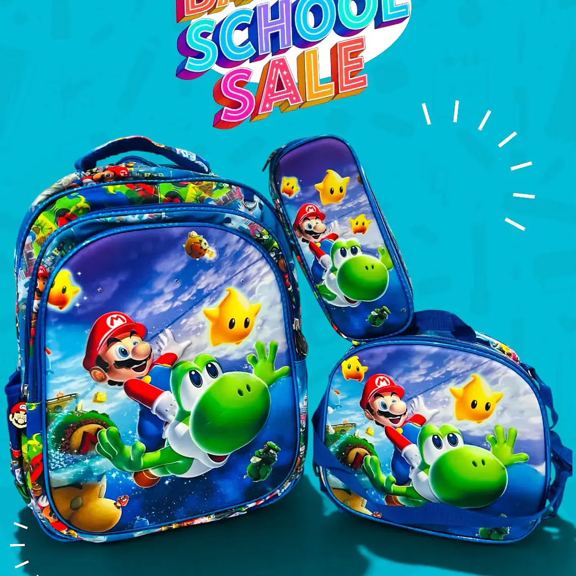 COMBO PRIMARIA DE 3PZ MOCHILA CON LUZ LED  + LONCHERA + LAPICERA (VARIOS PERSONAJES )MOD# HL2416 1