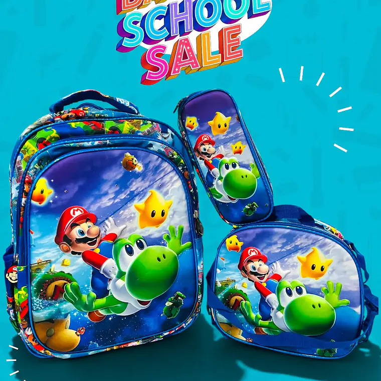COMBO PRIMARIA DE 3PZ MOCHILA CON LUZ LED  + LONCHERA + LAPICERA (VARIOS PERSONAJES )MOD# HL2416 1