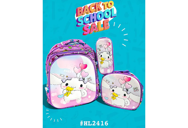 COMBO PRIMARIA DE 3PZ MOCHILA CON LUZ LED  + LONCHERA + LAPICERA (VARIOS PERSONAJES )MOD# HL2416- COPIAR