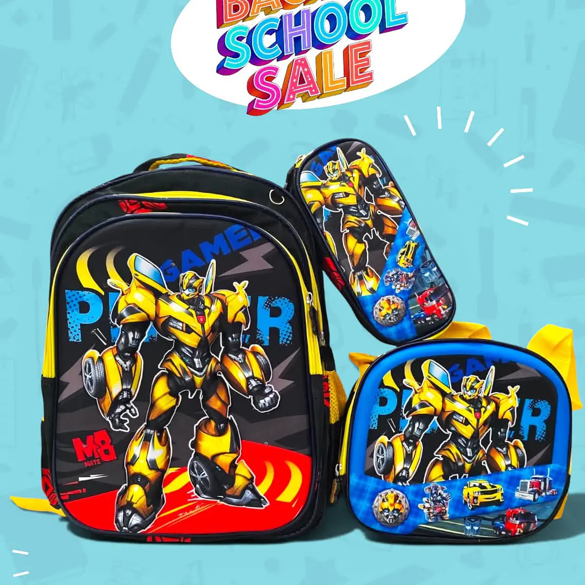 COMBO PRIMARIA DE 3PZ MOCHILA CON LUZ LED  + LONCHERA + LAPICERA (VARIOS PERSONAJES ) MOD# HL2414 🧮⚽ 1