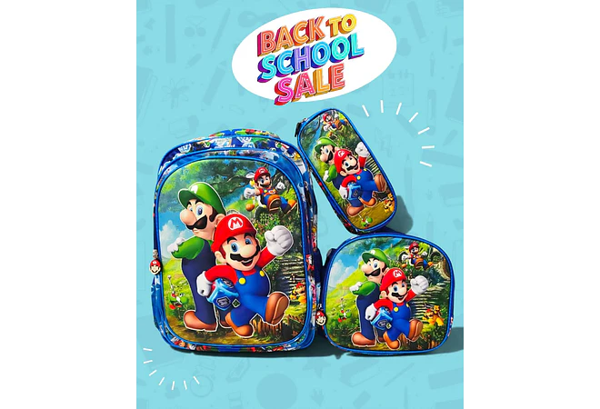 COMBO PRIMARIA DE 3PZ MOCHILA CON LUZ LED  + LONCHERA + LAPICERA (VARIOS PERSONAJES ) MOD# HL2414 🧮⚽