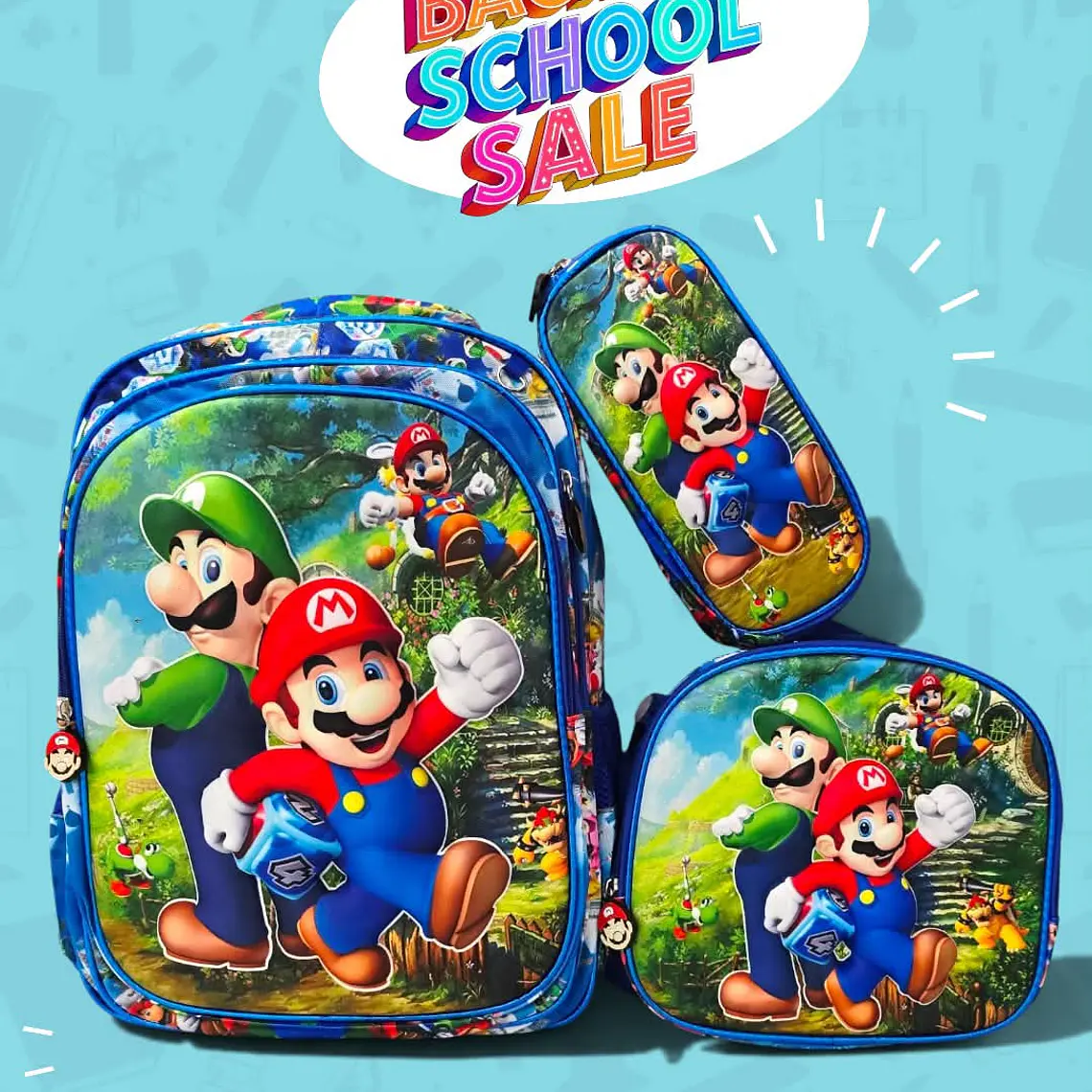 COMBO PRIMARIA DE 3PZ MOCHILA CON LUZ LED  + LONCHERA + LAPICERA (VARIOS PERSONAJES ) MOD# HL2414 🧮⚽ 11