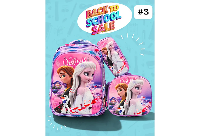 COMBO PRIMARIA DE 3PZ MOCHILA CON LUZ LED  + LONCHERA + LAPICERA (VARIOS PERSONAJES ) MOD# HL2414 🧮⚽
