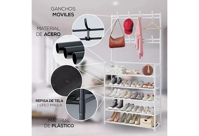 PERCHERO CON GANCHOS Y ESPACIO PARA ZAPATOS 3 EN 1 MOD#ZPT5  👞👠