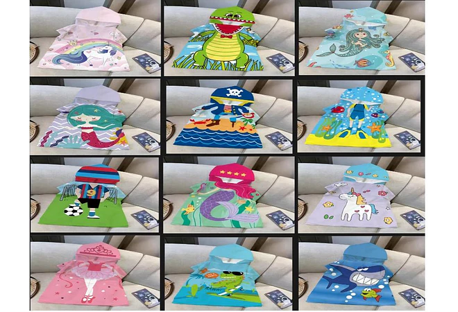 TOALLA CON CAPUCHA MICROFIBRA DIBUJOS MOD# 14T12