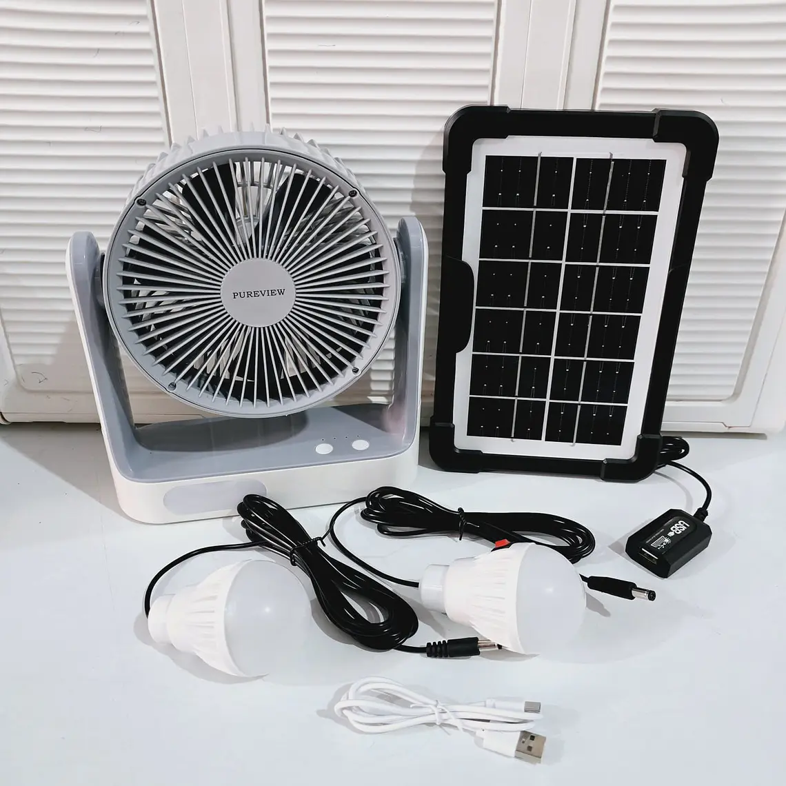 VENTILADOR SOLAR 4 EN 1 CON LUZ SOLAR, CAJITA VERDE MOD# PV-806 2