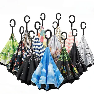 🌂☔SOMBRILLA REVERSIBLE NEGRA/FLORES Y ESTAMPADOS MOD#206☔☀️