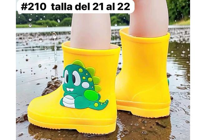 BOTAS  21 AL 22 PARA LA LLUVIA DISEÑO DINOS KAWAII  MOD #210