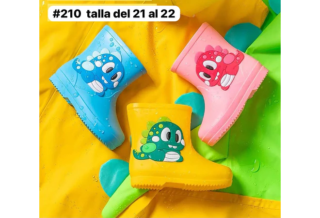 BOTAS  21 AL 22 PARA LA LLUVIA DISEÑO DINOS KAWAII  MOD #210