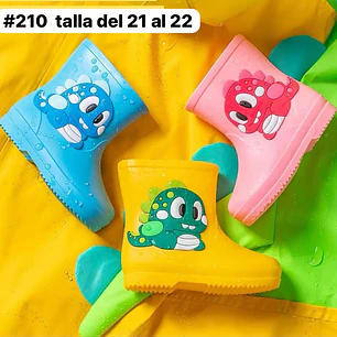 BOTAS  21 AL 22 PARA LA LLUVIA DISEÑO DINOS KAWAII  MOD #210