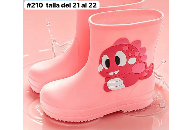 BOTAS  21 AL 22 PARA LA LLUVIA DISEÑO DINOS KAWAII  MOD #210