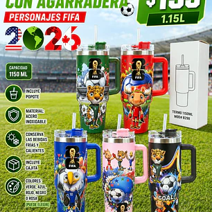 TERMO CON AGARRADERA /PERSONAJES FIFA MUNDIAL (1150 ML) MOD# 8298