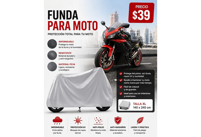 FUNDA CUBRE POLVO/LLUVIA PARA MOTO XL