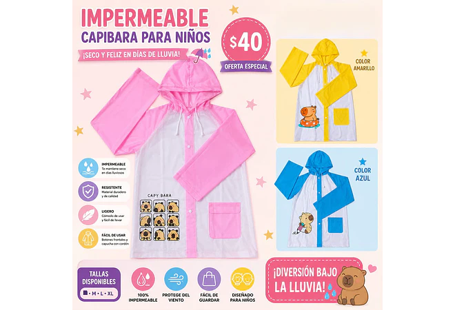 IMPERMEABLE INFANTIL DISEÑO CAPYBARA MOD #TTN-208
