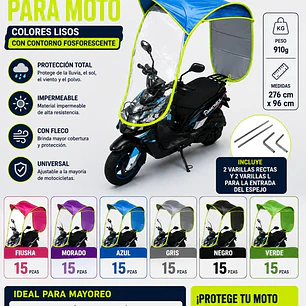 TOLDO PARA MOTO (COLORES LISOS CON CONTORNO FOSFORESCENTE) MOD #HF304001