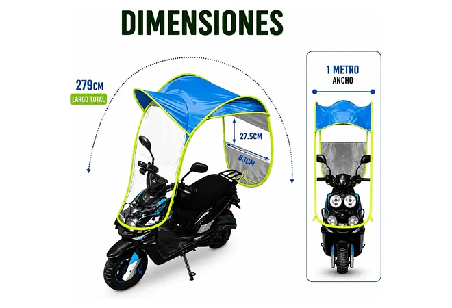 TOLDO PARA MOTO (COLORES LISOS CON CONTORNO FOSFORESCENTE) MOD #HF304001