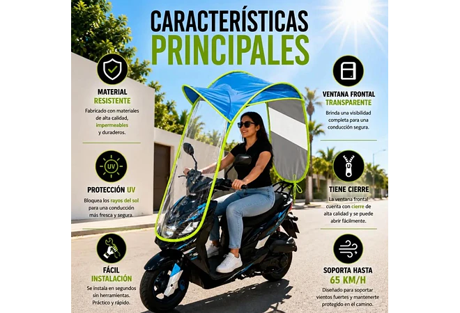 TOLDO PARA MOTO (COLORES LISOS CON CONTORNO FOSFORESCENTE) MOD #HF304001