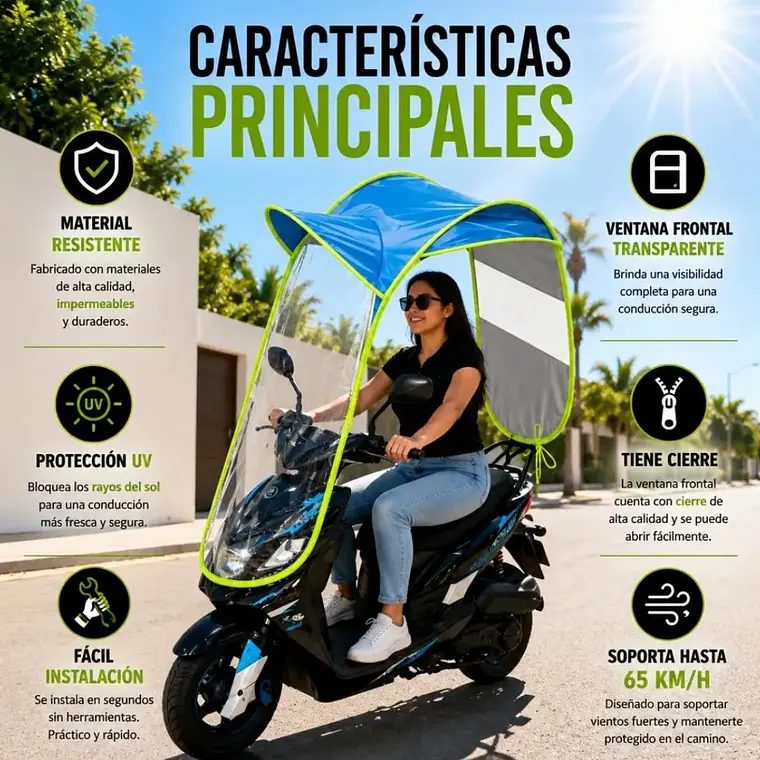 TOLDO PARA MOTO (COLORES LISOS CON CONTORNO FOSFORESCENTE) MOD #HF304001 6