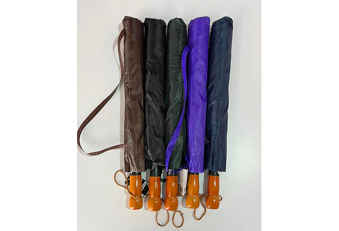 ☔SOMBRILLA JUMBO AUTOMÁTICA CON MACANA TIPO MADERA DE BOLSILLO COLORES LISOS MOD# S-3L 🌧️