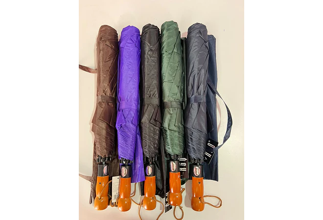☔SOMBRILLA JUMBO AUTOMÁTICA CON MACANA TIPO MADERA DE BOLSILLO COLORES LISOS MOD# S-3L 🌧️