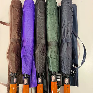 ☔SOMBRILLA JUMBO AUTOMÁTICA CON MACANA TIPO MADERA DE BOLSILLO COLORES LISOS MOD# S-3L 🌧️