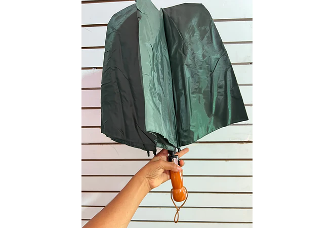 ☔SOMBRILLA JUMBO AUTOMÁTICA CON MACANA TIPO MADERA DE BOLSILLO COLORES LISOS MOD# S-3L 🌧️