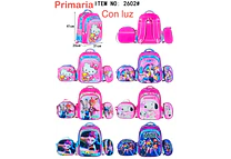 COMBO MOCHILA CON LUZ LED ADAPTABLE AL CARRITO+ LONCHERA + LAPICERA DISEÑOS PARA NIÑAS (PRIMARIA) MOD# 2602