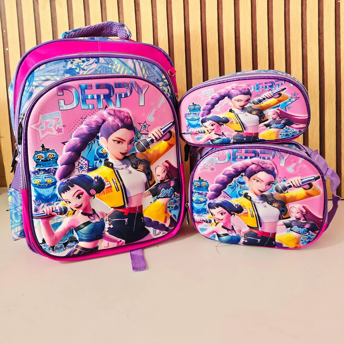 COMBO MOCHILA CON LUZ LED ADAPTABLE AL CARRITO+ LONCHERA + LAPICERA DISEÑOS PARA NIÑAS (PRIMARIA) MOD# 2602 2