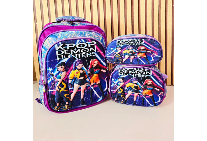 COMBO MOCHILA CON LUZ LED ADAPTABLE AL CARRITO+ LONCHERA + LAPICERA DISEÑOS PARA NIÑAS (PRIMARIA) MOD# 2602