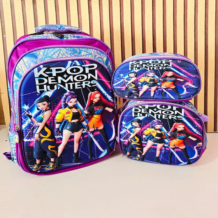 COMBO MOCHILA CON LUZ LED ADAPTABLE AL CARRITO+ LONCHERA + LAPICERA DISEÑOS PARA NIÑAS (PRIMARIA) MOD# 2602 3